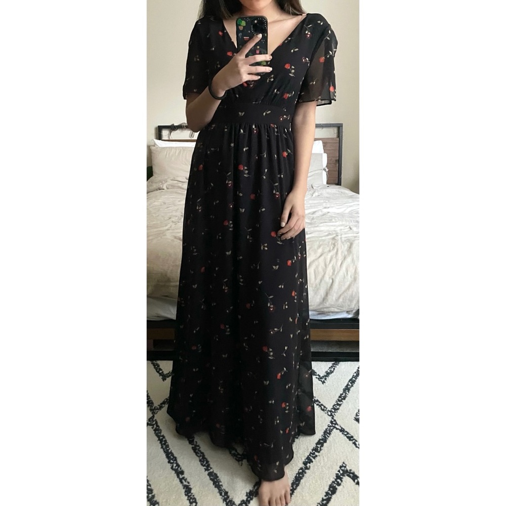 Madewell Tulip-Sleeve V-Neck Navy Maxi Dress